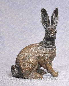 English Bronze Casting Hare Statue Country Rabbit Bunny