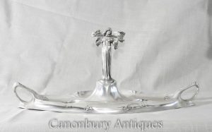 Art Nouveau Pewter Maiden Centrepiece Tray Epergne Silver 1930s