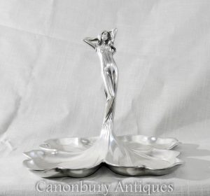 Art Nouveau Silver Pewter Centrepiece Epergne Figurine Tray