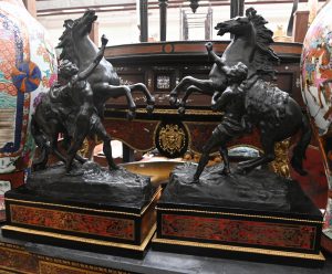 Antique Bronze Marley Horse Statue Boulle Pedestal Base