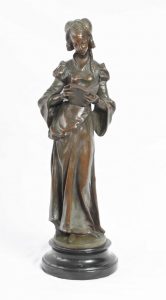 Art Nouveau Bronze Figurine Girl Reading Signed Bereche