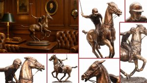 Bronze Polo Player Horse Jockey Statue Casting