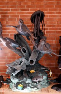 Large Bronze Garden Fountain Turtle Jellyfish Water Feature