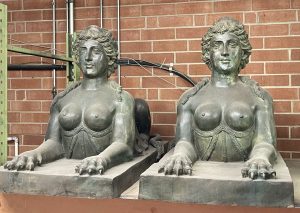 Pair XL Bronze Sphinx Statues Egyptian Sphinxes Garden Sculpture