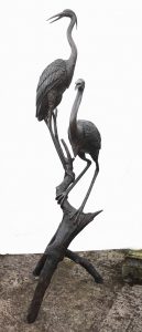Pair XL Japanese Bronze Cranes Garden Fountain Bird Statue Heron