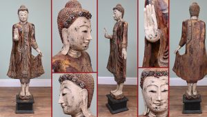 Vintage Mandalay Buddha Statue Standing Burmese Buddhist Art 1930